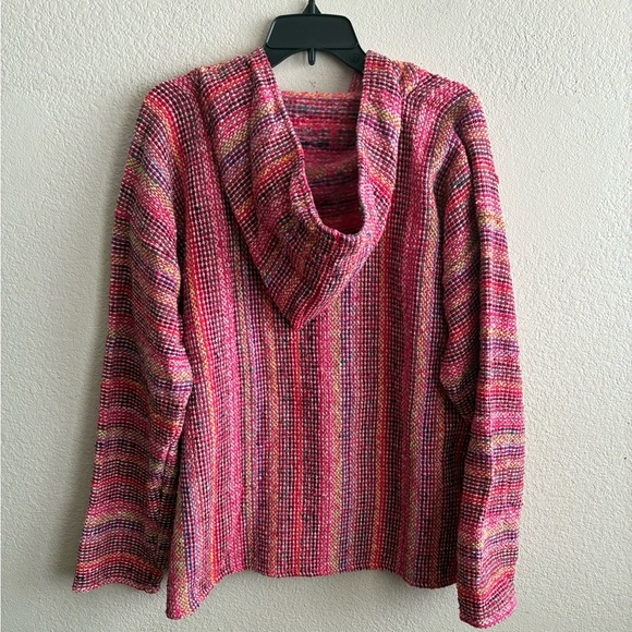 Boho Multicolor Striped Women's Artisanal Rug Hoodie L - Picture 3 of 9